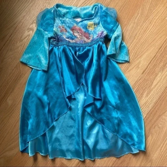 Disney Ariel Little Mermaid Dress Pajama Night Gown Sz 2/3 Blue Silky Girls Kids - Picture 2 of 4